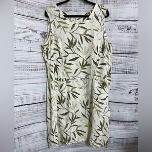Vintage Click & CMC Dress Womens Plus Sz XXL Leaf print Linen Made in USA Gauze